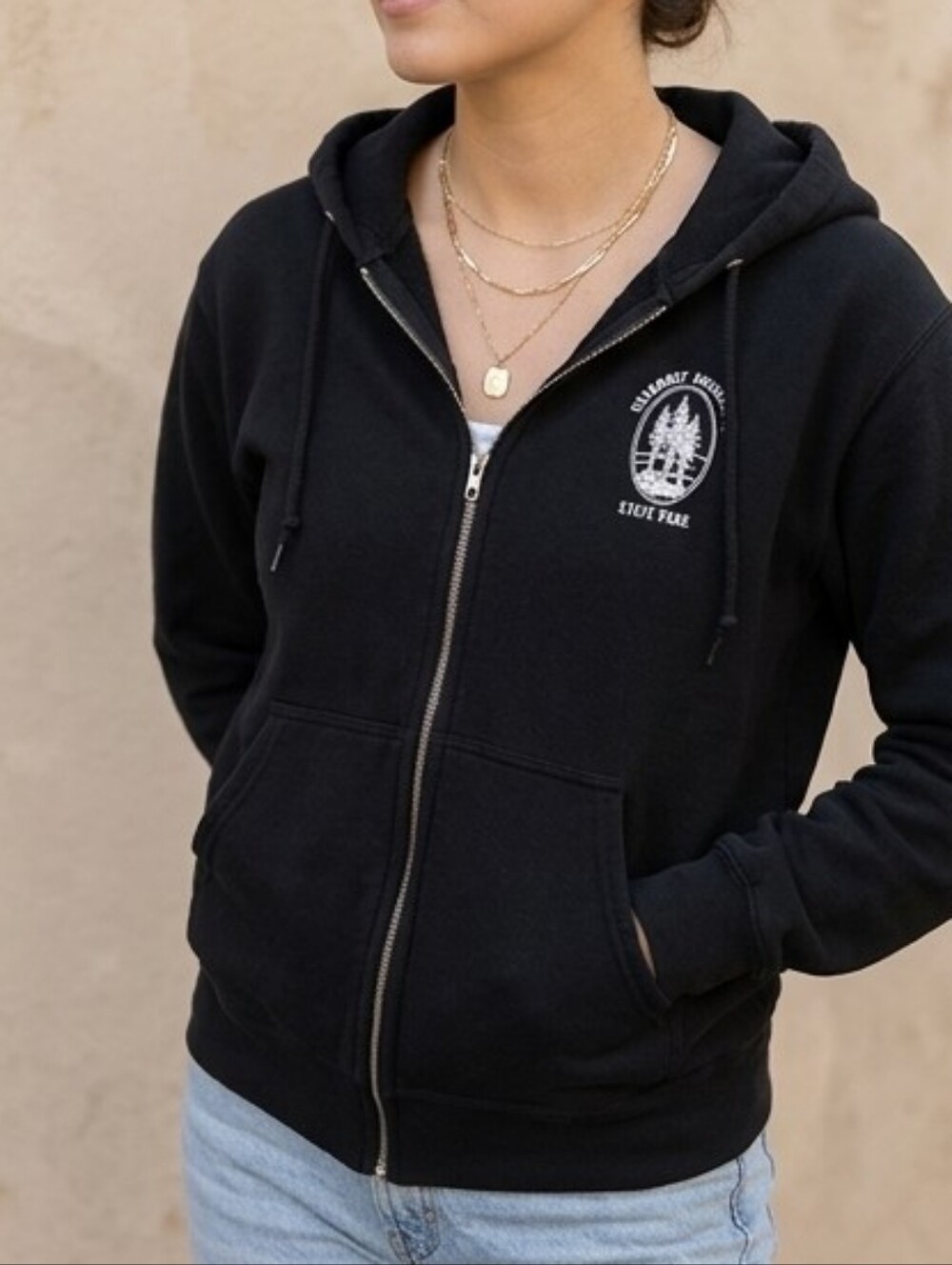 Port & Company Humboldt Redwoods State Park Zip Hoodie Small Black Vintage Graph